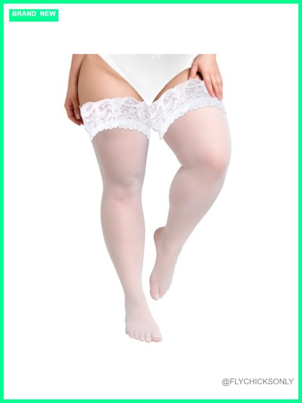 Plus Size Thigh High Stockings with Lace Top, Semi Sheer Thigh Highs, Lingerie
